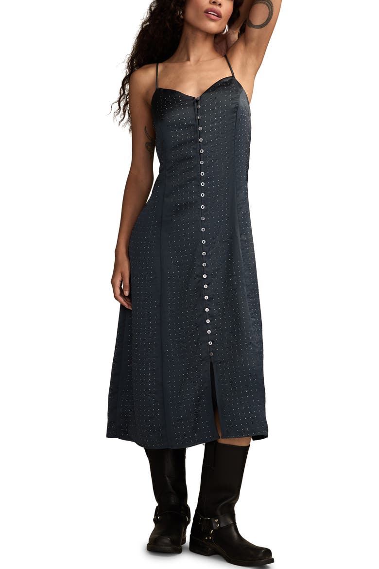 Embellished Button-Up Midi Dress, Main, color, BLUE