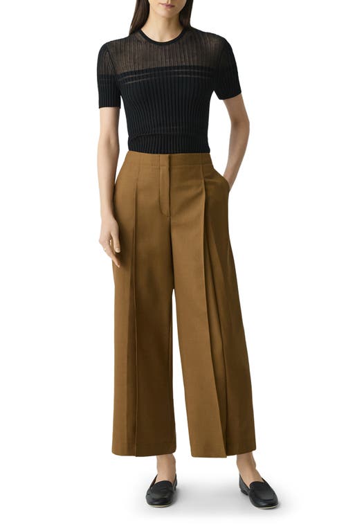 Theory City Pleated High Waist Wide Leg Pants In Brown