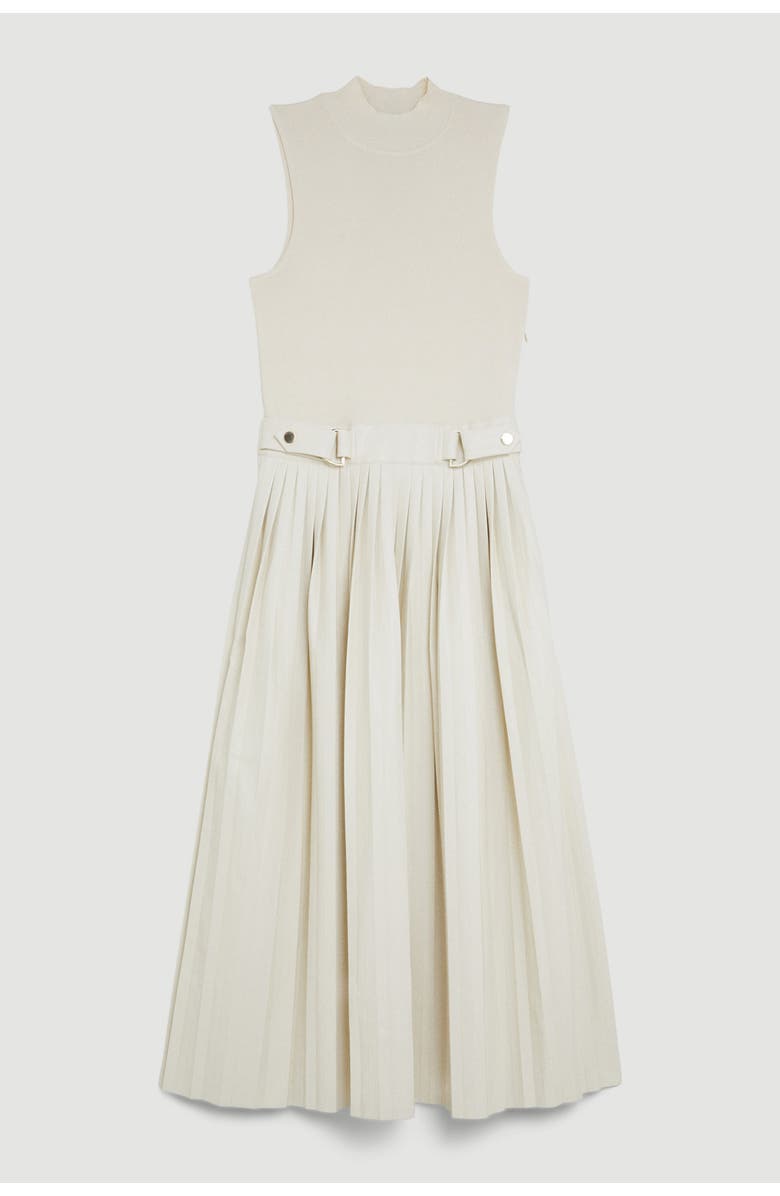 Karen Millen Pu Detailing Sleeveless Midi Dress, Alternate, color, Cream