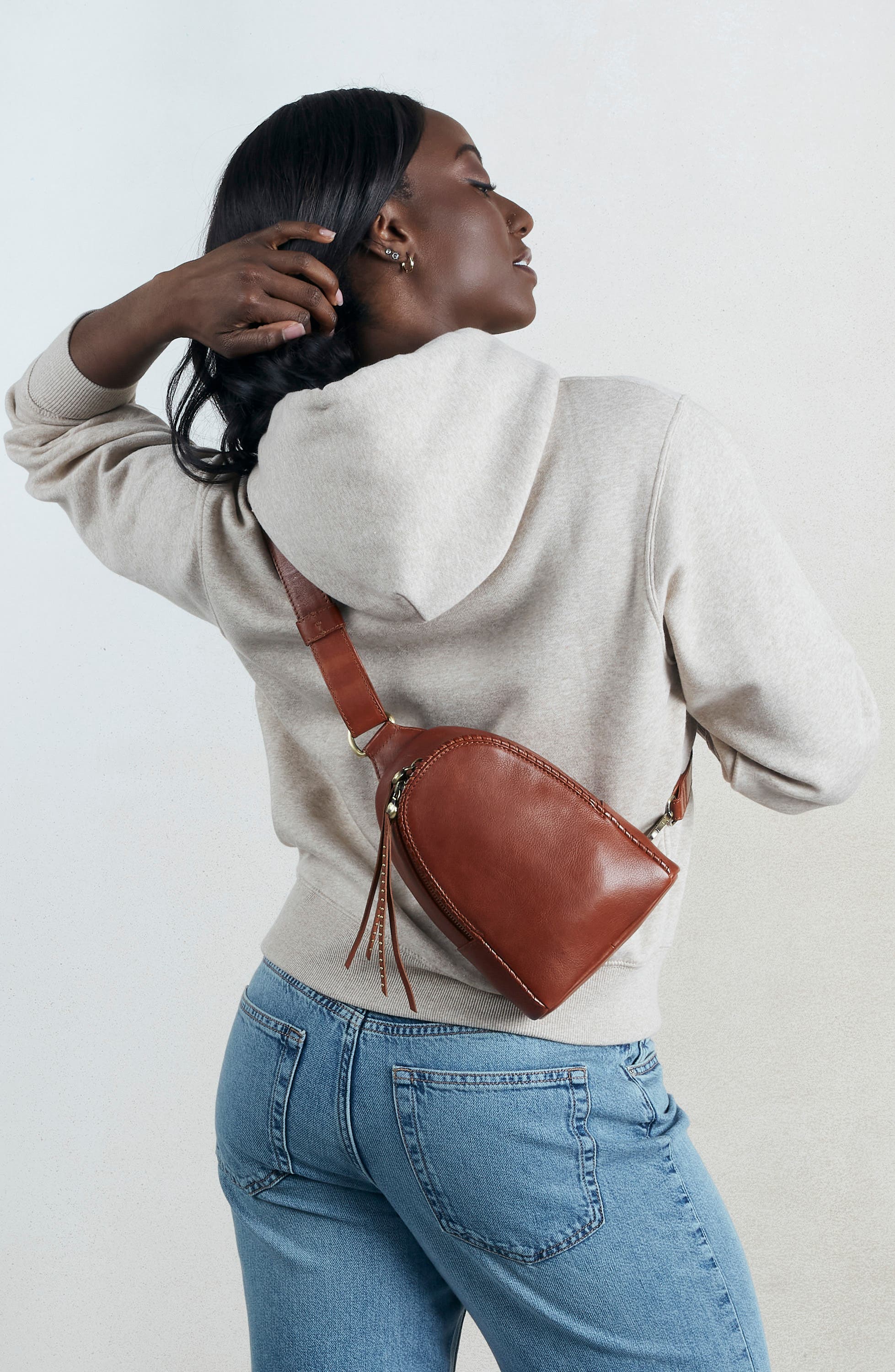 Fern Leather Sling Bag, Alternate, color, KINDLING BROWN