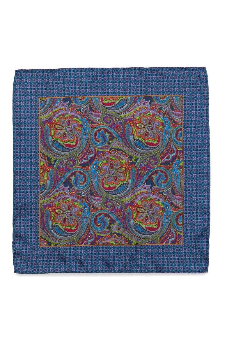 Paisley Silk Pocket Square, Alternate, color, NAVY/ PLUM