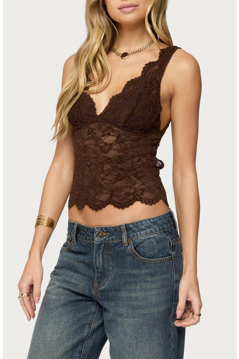 Araura Open Back Velvet Lace Crop Top, Alternate, color, DARK-BROWN