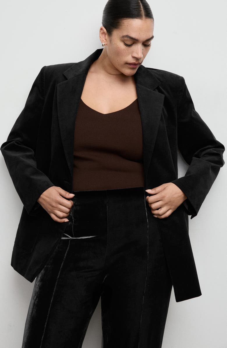 MANGO Mid Rise Velvet Pants, Alternate, color, Black