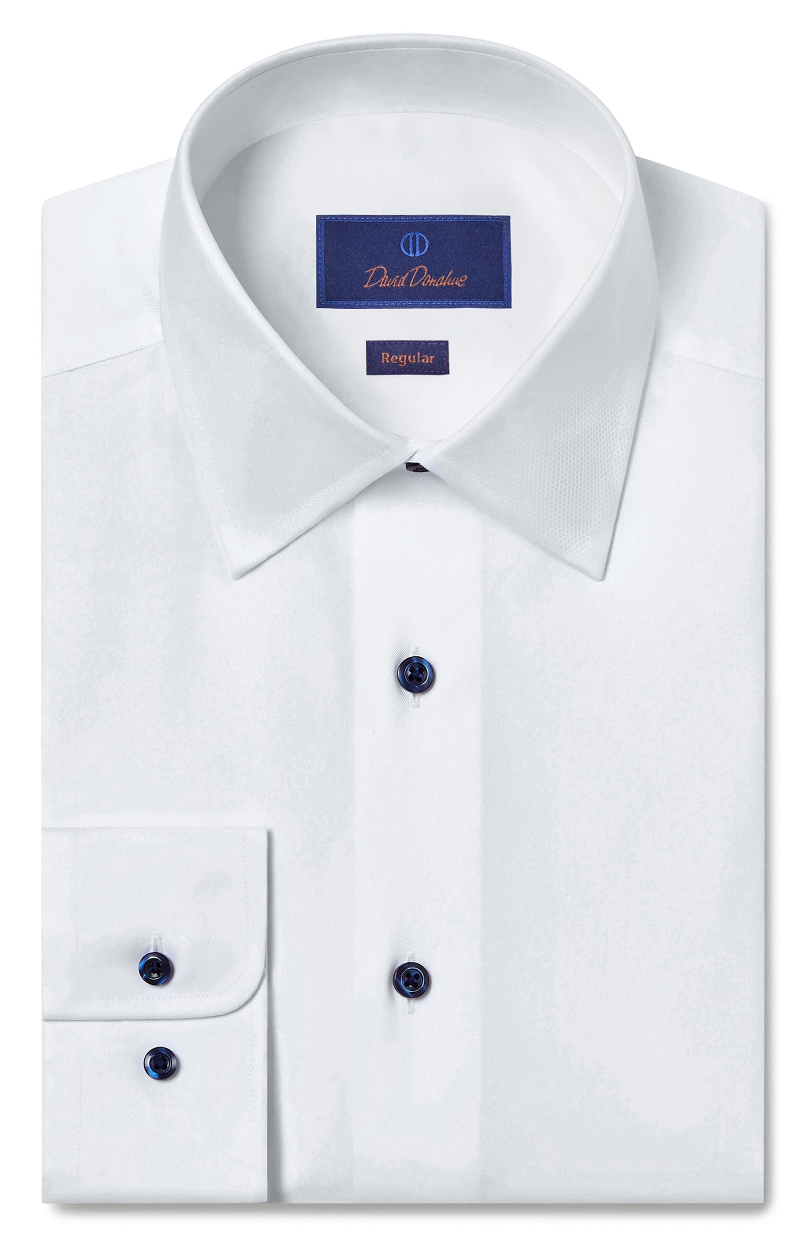 David Donahue Regular Fit Solid White Dress Shirt 