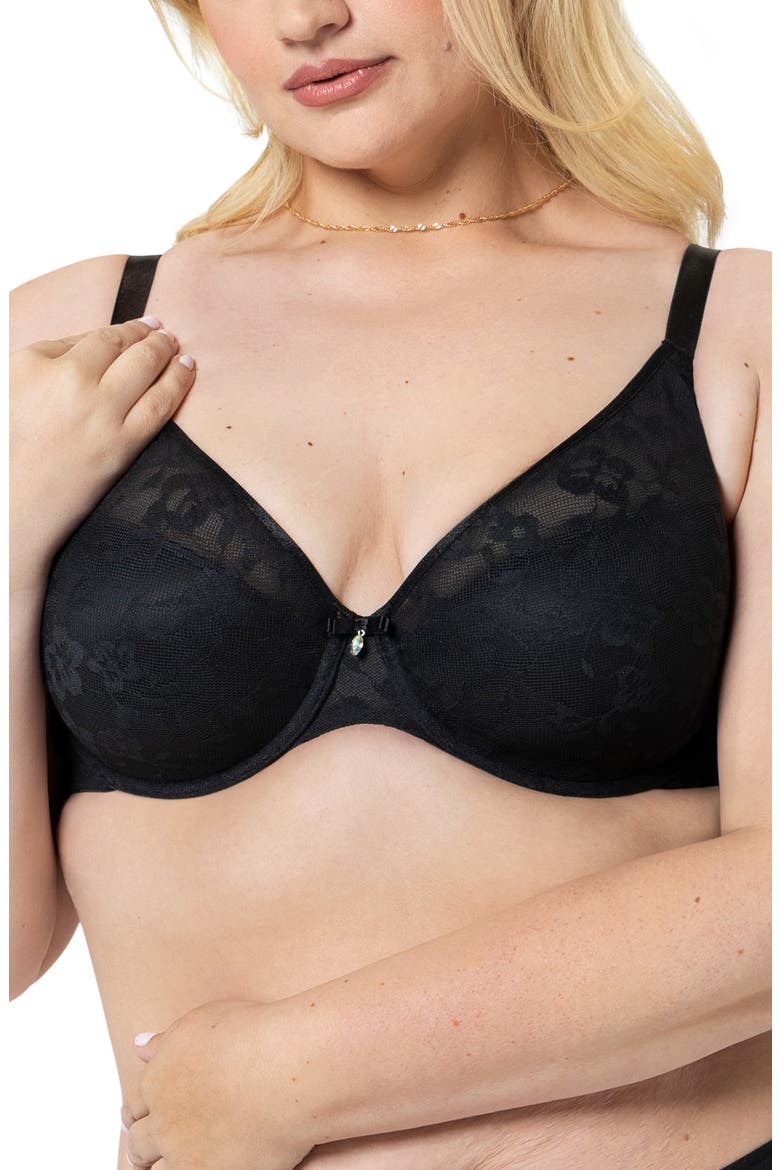 No Show Underwire Lace Plunge T-Shirt Bra, Alternate, color, BLACK HUE