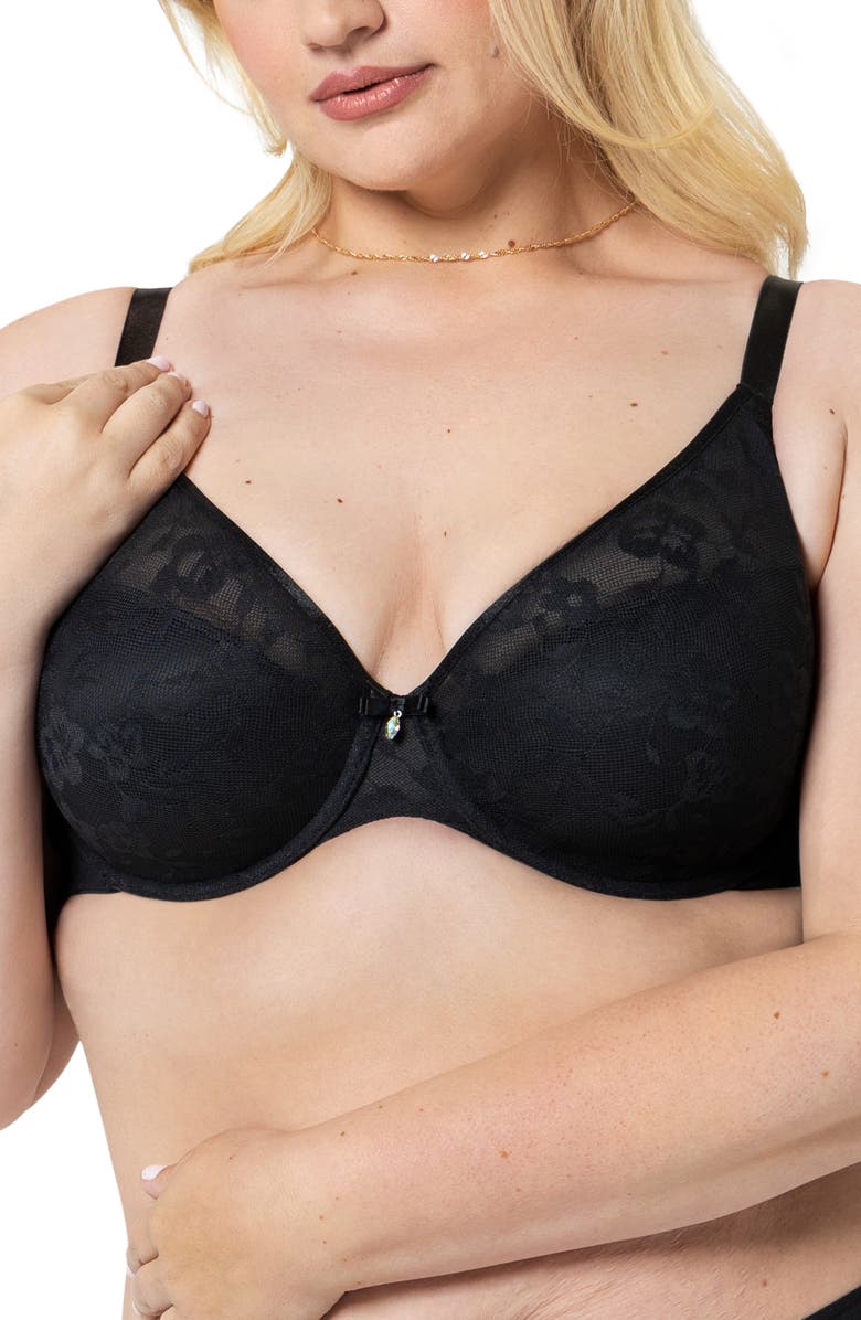 Curvy Couture No Show Underwire Lace Plunge T-Shirt Bra, Alternate, color, Black Hue