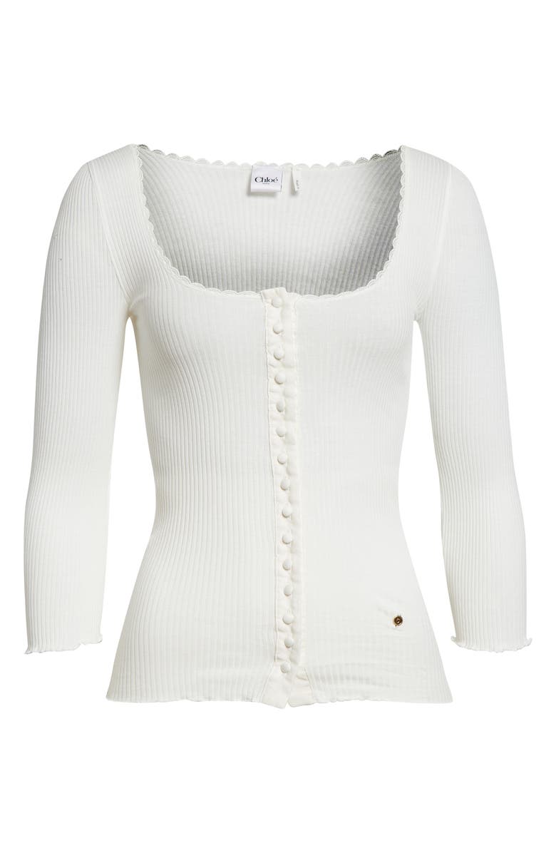 Chloé Three-Quarter Sleeve Tubular Button-Up Top, Main, color, White