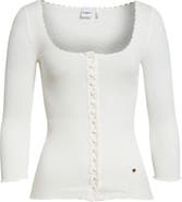 Chloé Three-Quarter Sleeve Tubular Button-Up Top