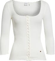 Chloé Three-Quarter Sleeve Tubular Button-Up Top
