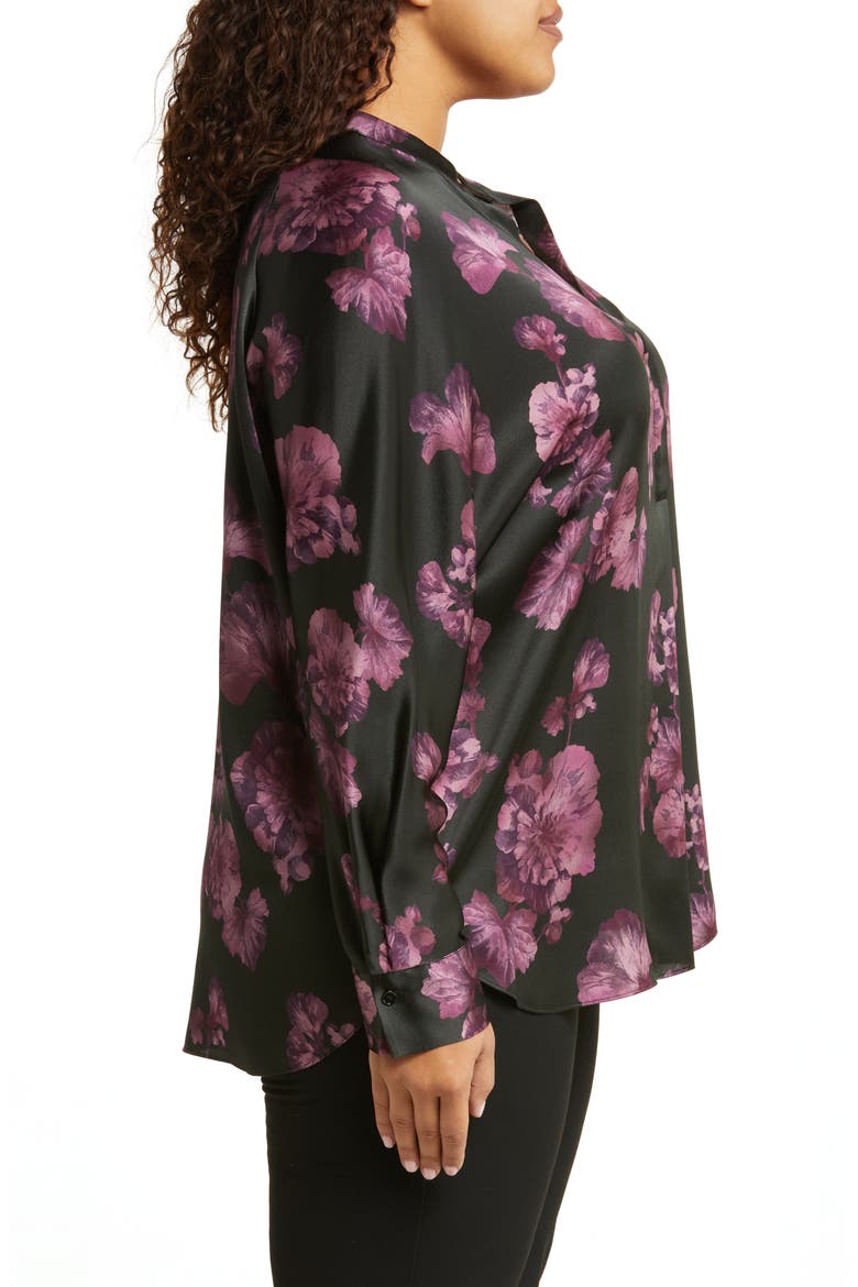 Begonia Print Silk Popover Top, Alternate, color, BLACK/ WINE