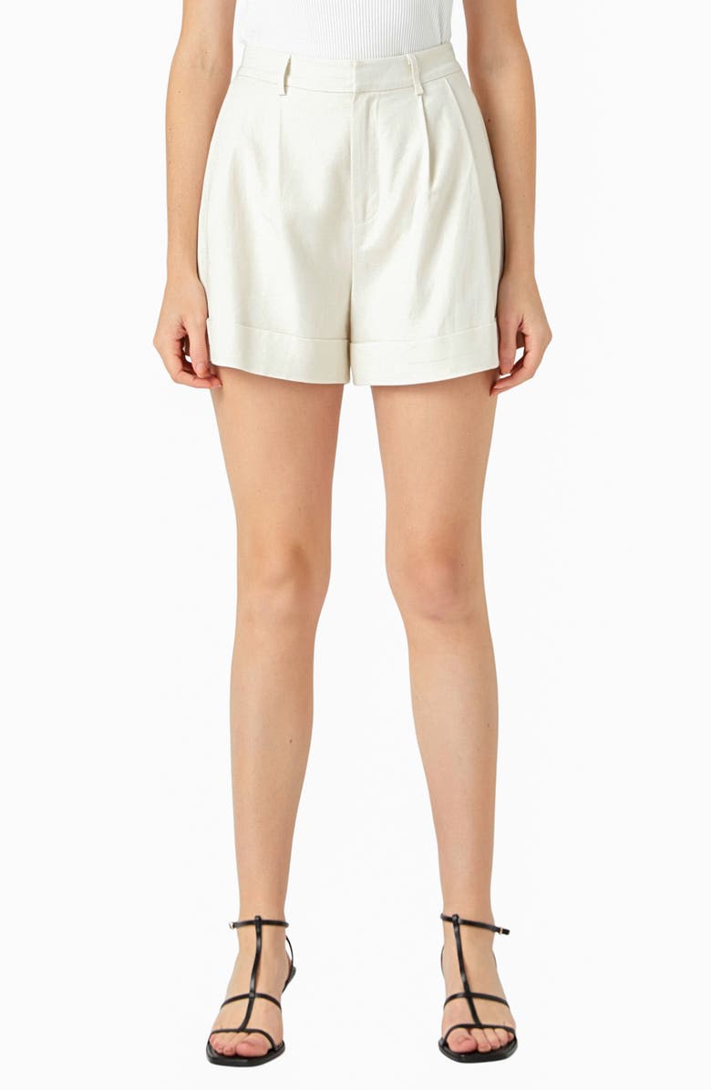 Endless Rose Linen Blend Front Pleat Shorts, Main, color,