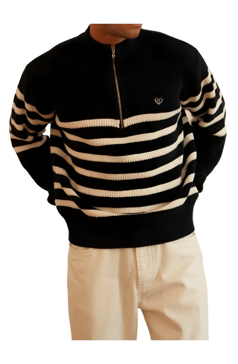 Walker & Hunt Huxley Striped Quarter Zip Sweater, Alternate, color, Navy