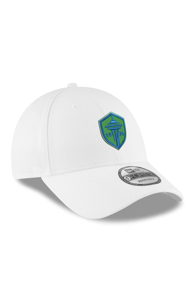 New Era Men's New Era  White Seattle Sounders FC  Primary Logo 9FORTY Adjustable Hat, Alternate, color, 