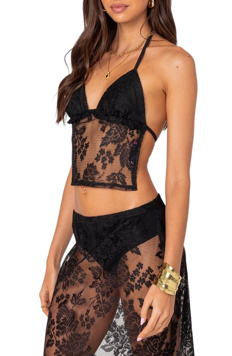 EDIKTED Bess Lace Halter Top, Alternate, color, Black