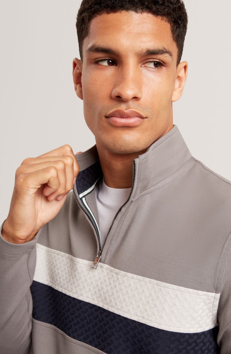 Ted Baker Viktoro Chest Stripe Quarter Zip Pullover, Alternate, color, Dark Grey