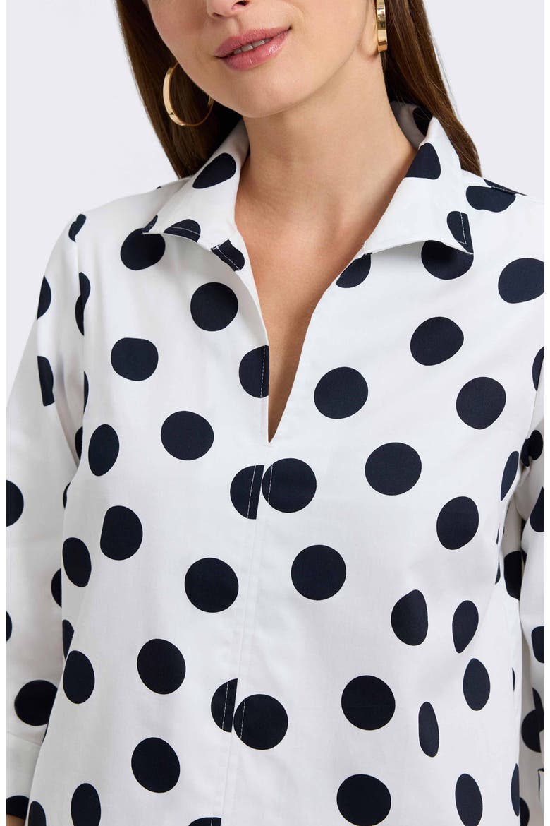 Agnes Dot Print Three-Quarter Sleeve Popover Top, Alternate, color, WHITE/ BLACK