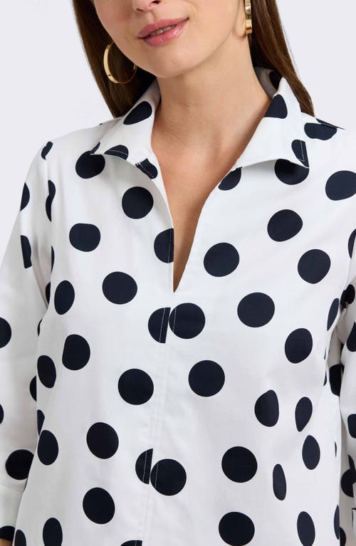 Foxcroft Agnes Dot Print Three-quarter Sleeve Popover Top In White