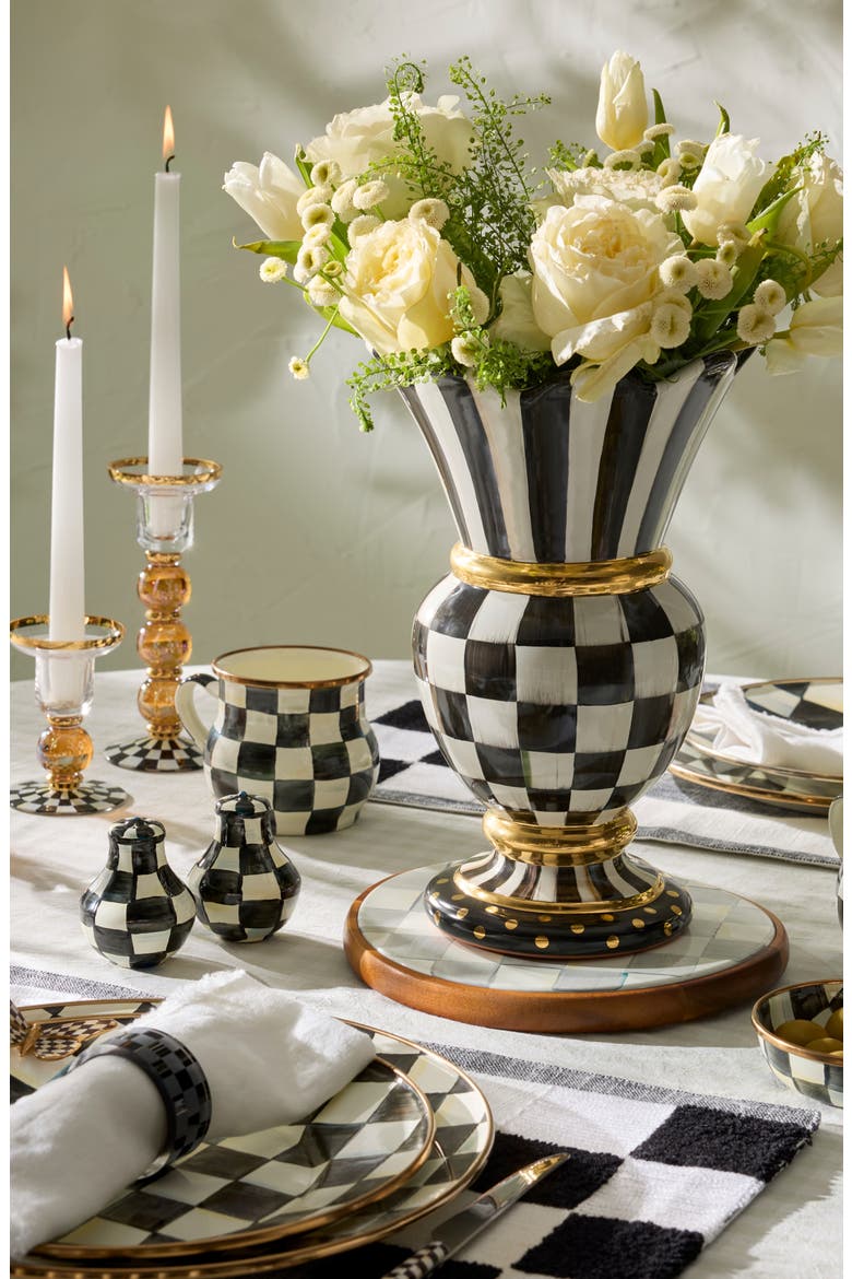 Black Checks & Stripes Set of 4 Placemats, Alternate, color, BLACK