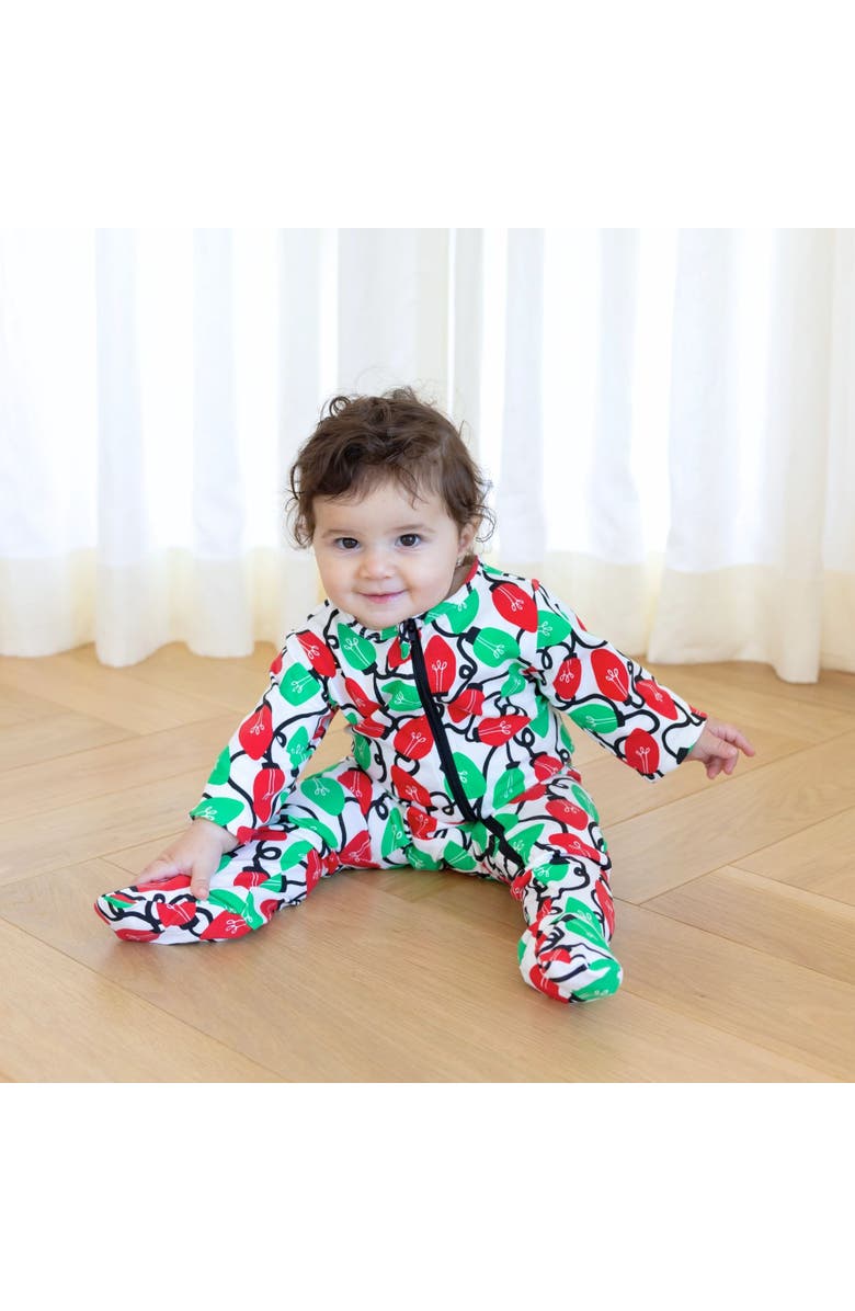 Norani Organic Cotton Zip Footie in Holiday Lights, Alternate, color, Red & Green