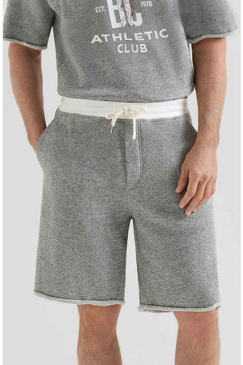 Cotton and linen mélange French terry Bermuda shorts with logo, Main, color, Grey