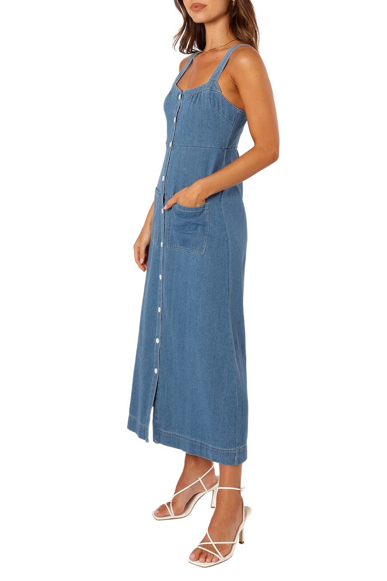 Bettie Button Front Midi Dress, Alternate, color, DENIM