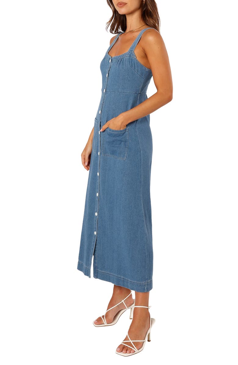Petal & Pup Bettie Button Front Midi Dress, Alternate, color, Denim