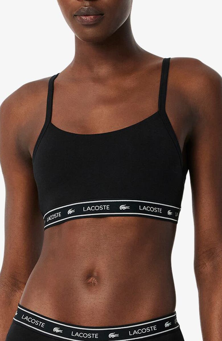 Lacoste Stretch Cotton Bralette, Main, color, Black