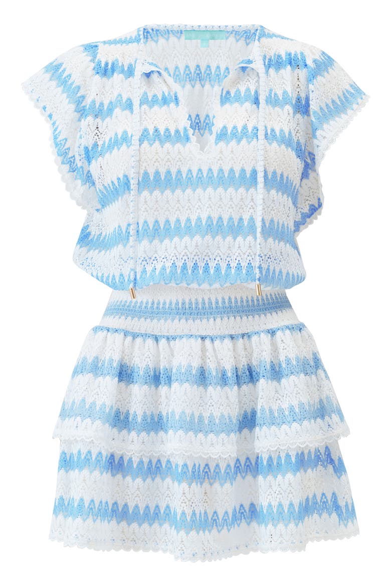 Remi Stripe Flutter Sleeve Tiered Cover-Up Minidress, Alternate, color, WHITE/ OASIS