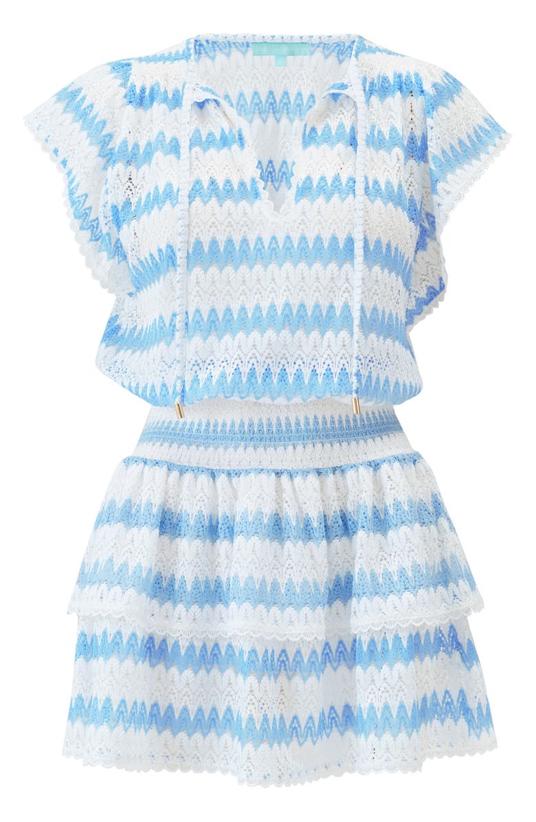 Melissa Odabash Remi Stripe Flutter Sleeve Tiered Cover-Up Minidress, Alternate, color, White/ Oasis