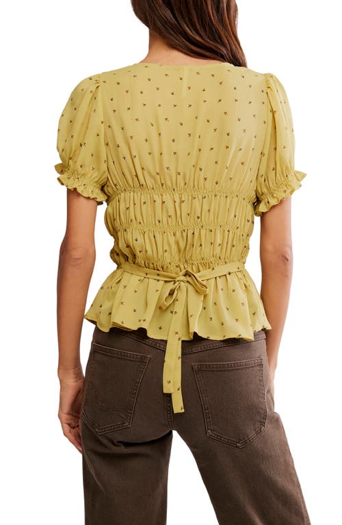 Free People Adore You Ruffle Puff Sleeve Peplum Top In Yellow