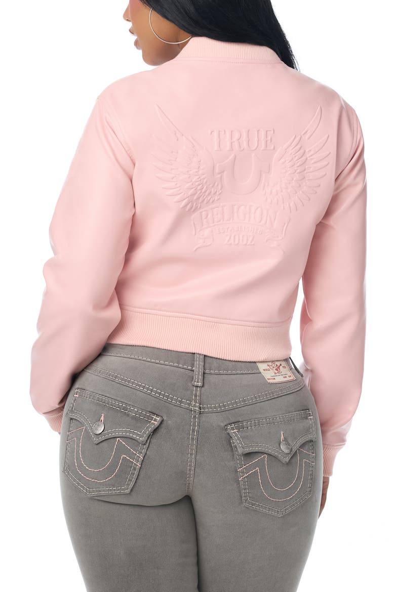 Embossed Faux Leather Bomber Jacket, Alternate, color, DULL PINK