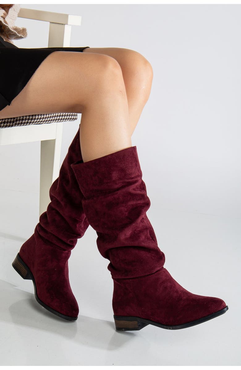 Forever & Always Shoes Maribel Knee High Slouch Boots, Alternate, color, Burgundy Suede