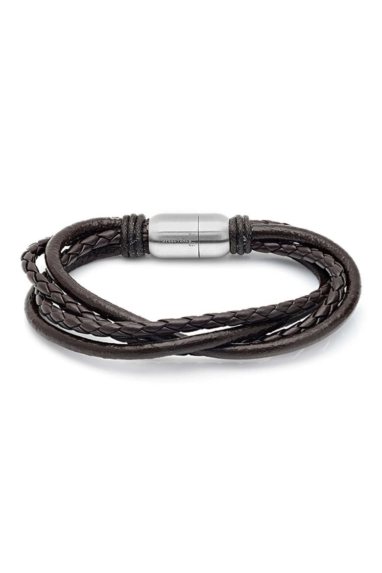 Men's Multi Strand Knotted Leather Bracelet, Main, color, BLACK