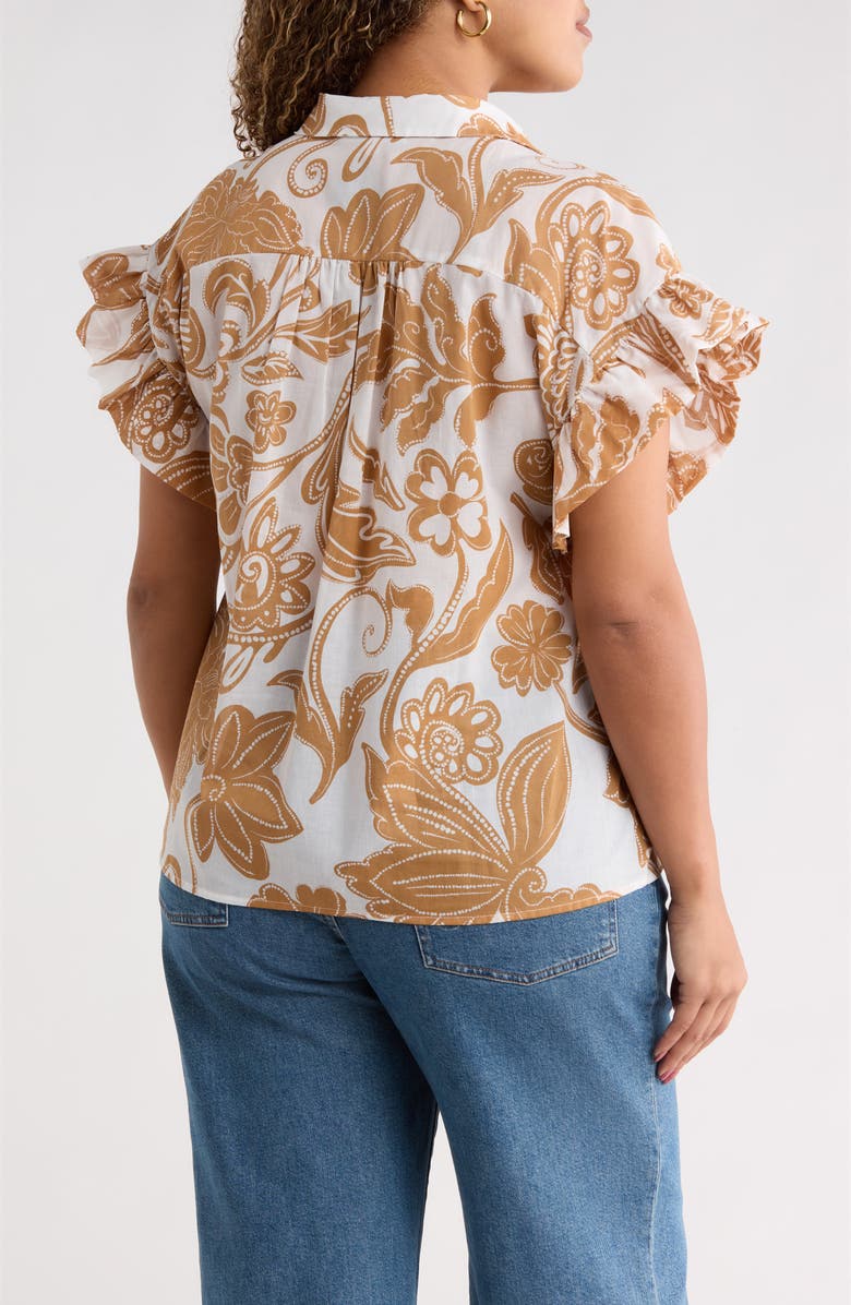 SUGARLIPS Nadya Floral Ina Short Sleeve Button-Up Shirt, Alternate, color, White-Biscuit