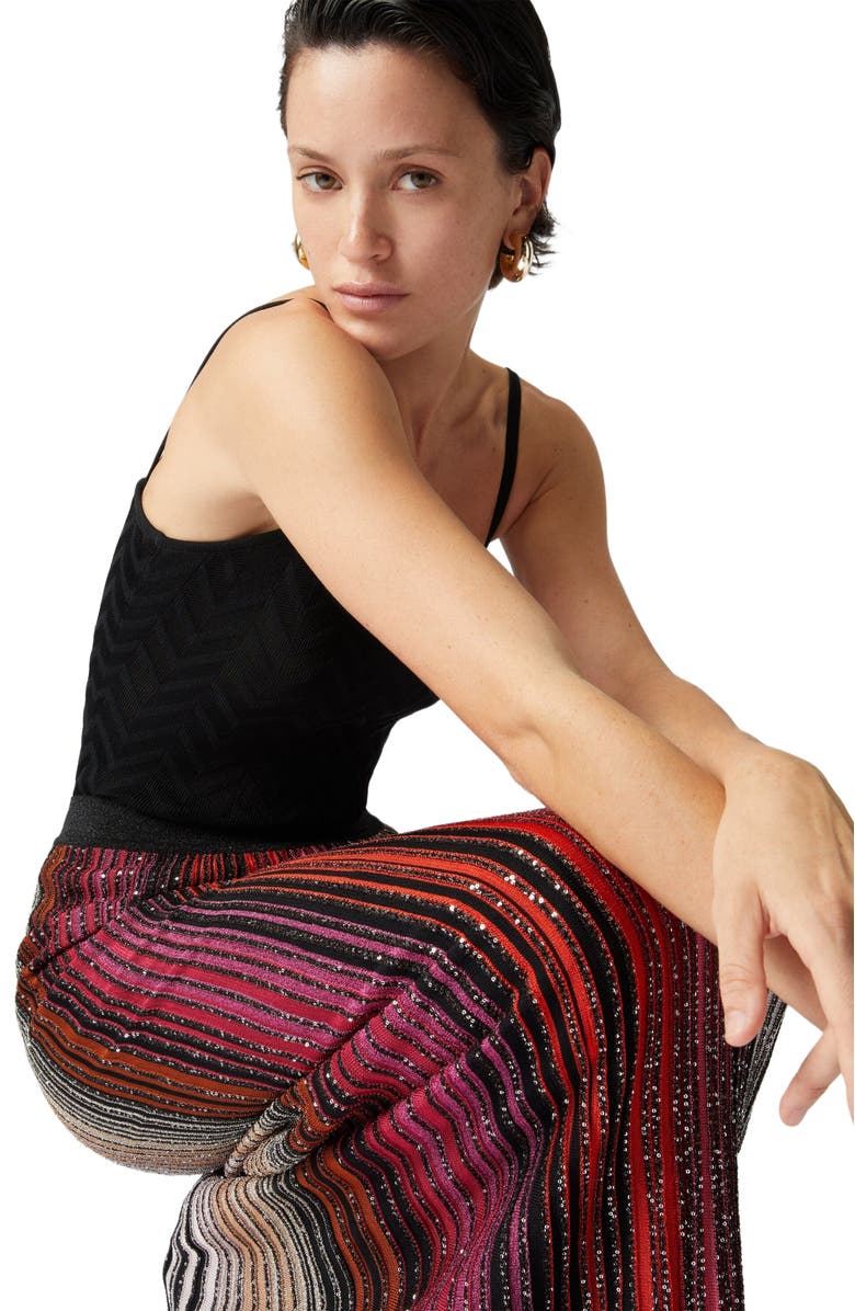 Missoni Striped Partial Long Skirt With Sequins, Alternate, color, Black 
Red