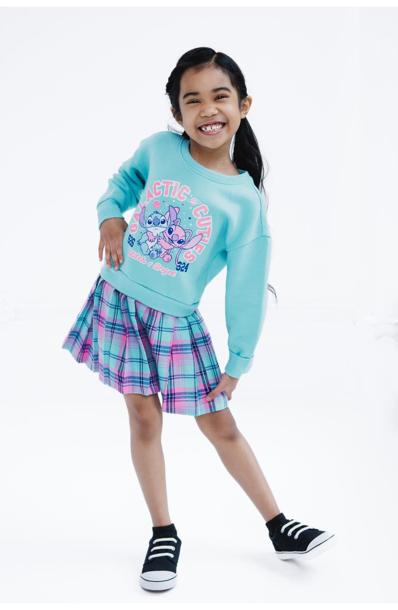 Disney Long Sleeve Plaid Dress, Alternate, color, Lilo & Stitch Turquoise
