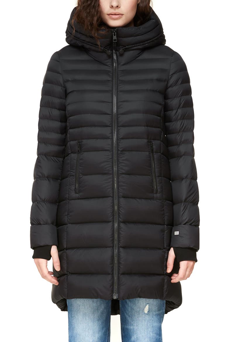 Lightweight Hooded Down Coat, Main, color, BLACK