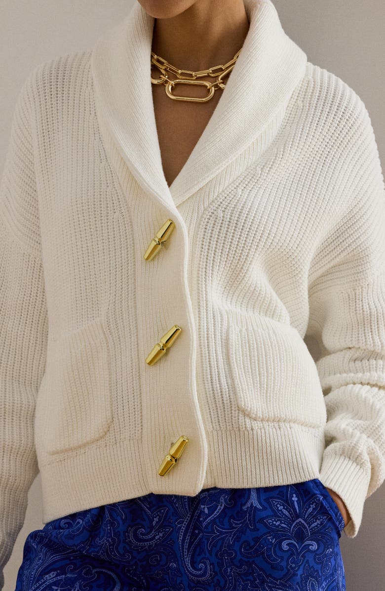 Lauren Ralph Lauren Ramilda Toggle Combed Cotton Cardigan, Alternate, color, White