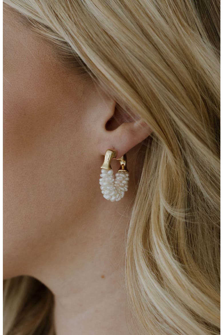 Chateau Pearl Hoops, Alternate, color, Gold