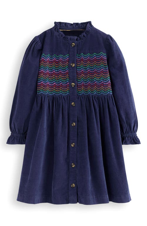 Mini Boden Kids' Smocked Corduroy Dress In Blue