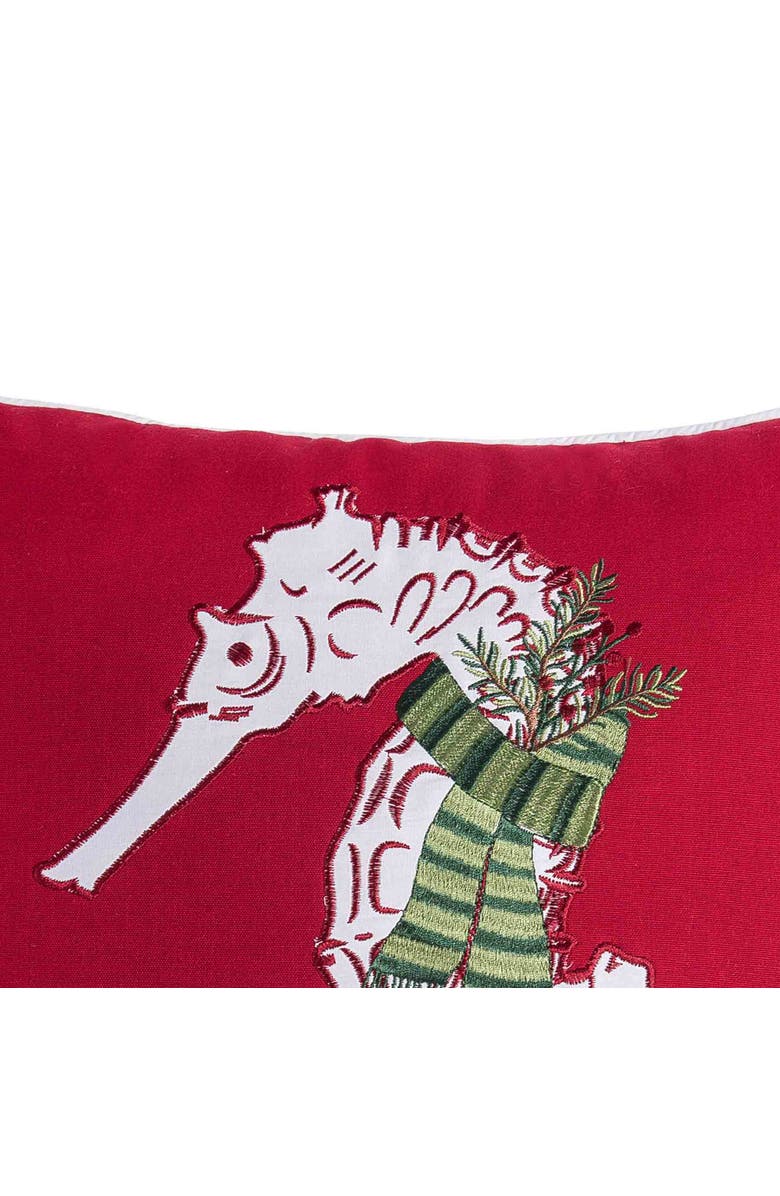 C&F Home Sea Life Seahorse Christmas Throw Pillow, 18" x 18", Alternate, color, Red