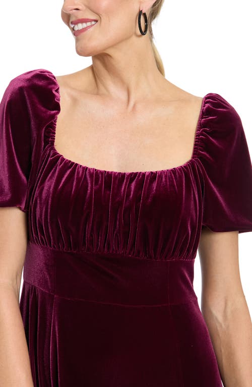 London Times Square Neck Velvet Midi Dress In Red