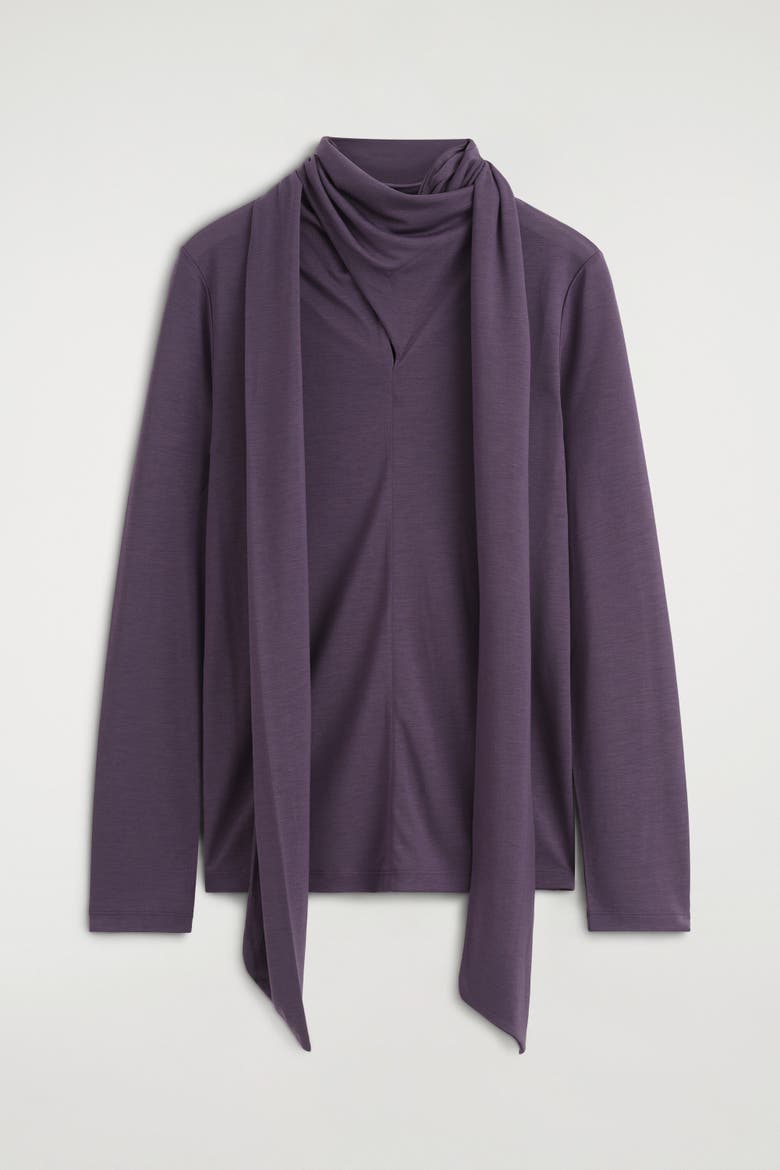 Fluid Scarf-Detail Top, Alternate, color, DARK PURPLE