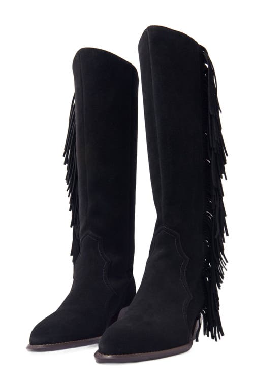 Maje Fringed Suede Cowboy Boots In Black