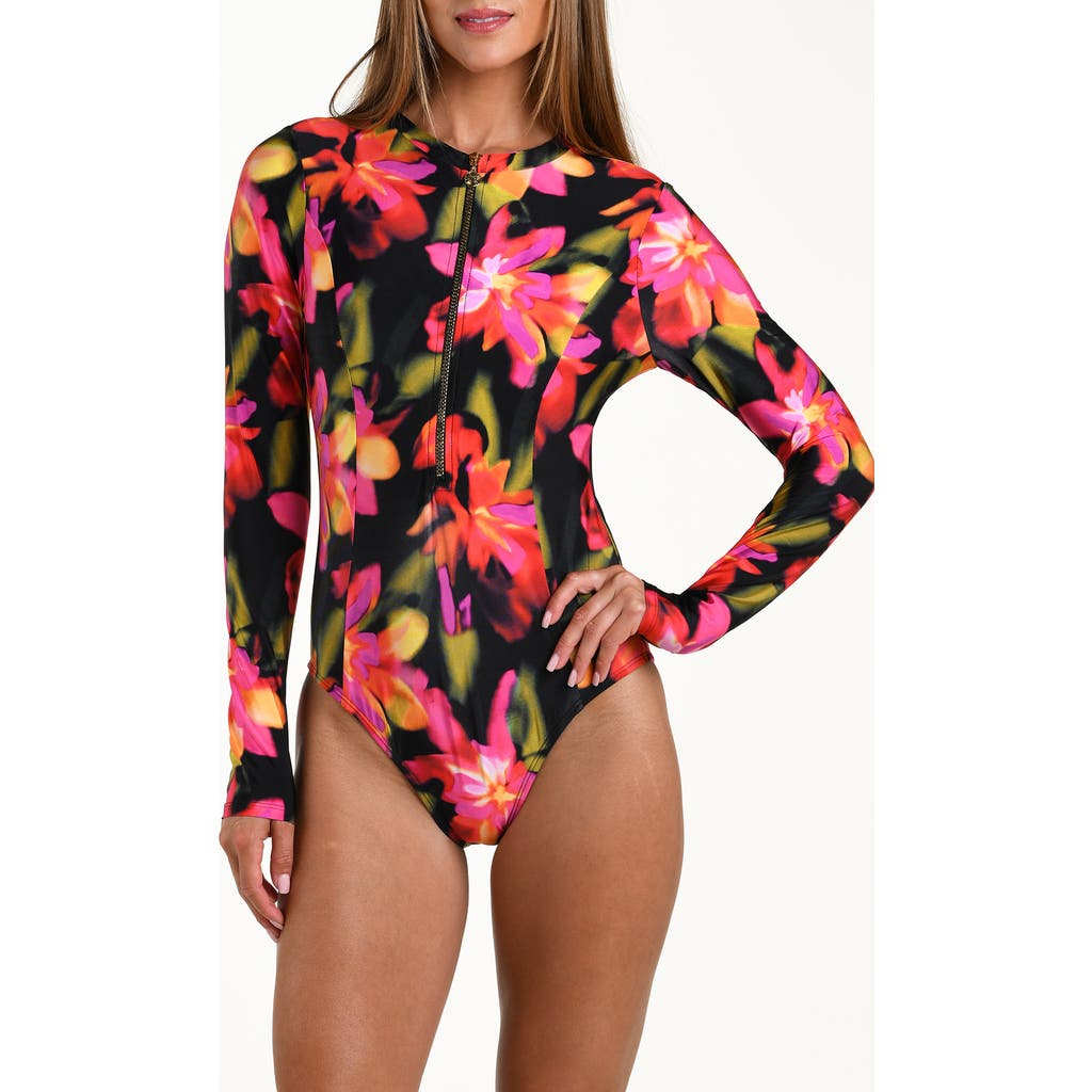 Sunshine 79 Floressence Long Sleeve One-piece Rashguard Swimsuit In Multi