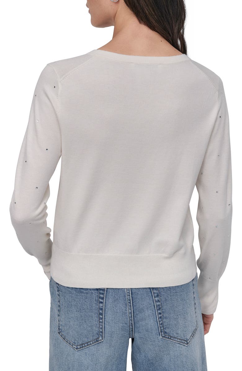 DKNY Jeans V-Neck Crystal Embellished Sweater, Alternate, color, Eggnog Heather