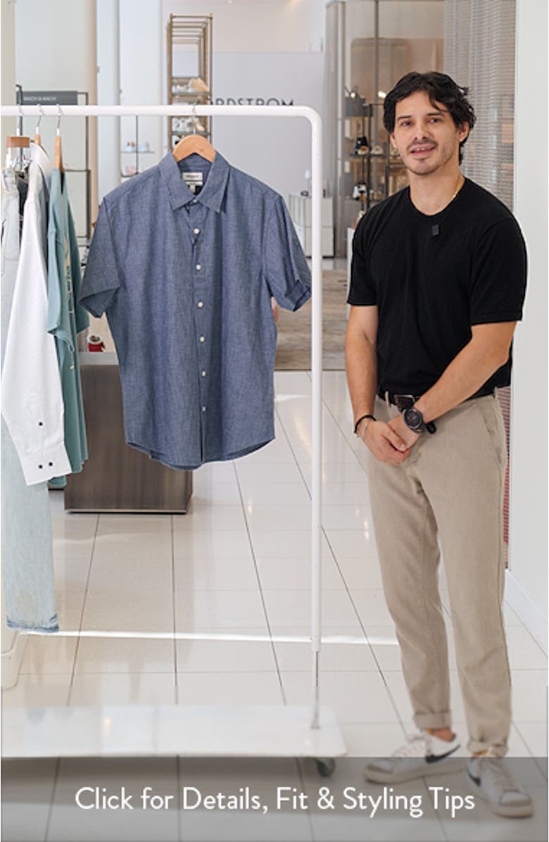 Riviera Slim Fit Short Sleeve Cotton Chambray Button-Up Shirt, sales video thumbnail