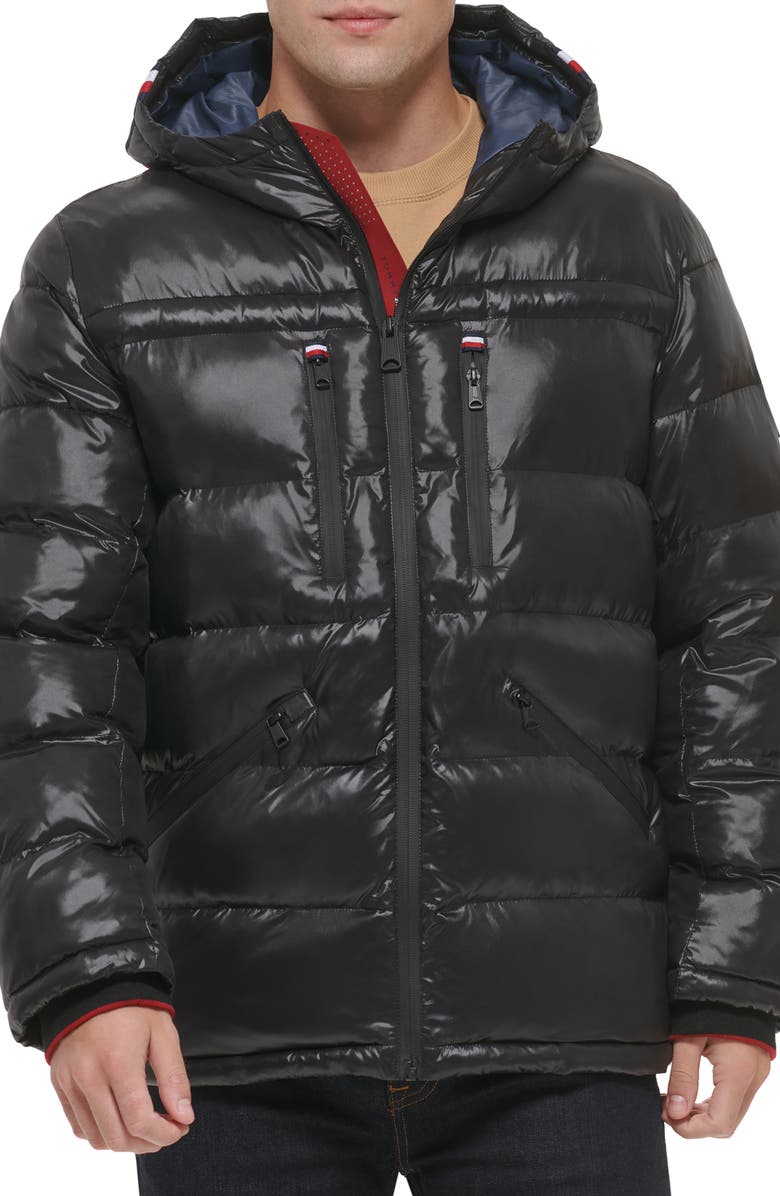 Tommy Hilfiger Pearlized Water Resistant Hooded Puffer Jacket, Main, color, 