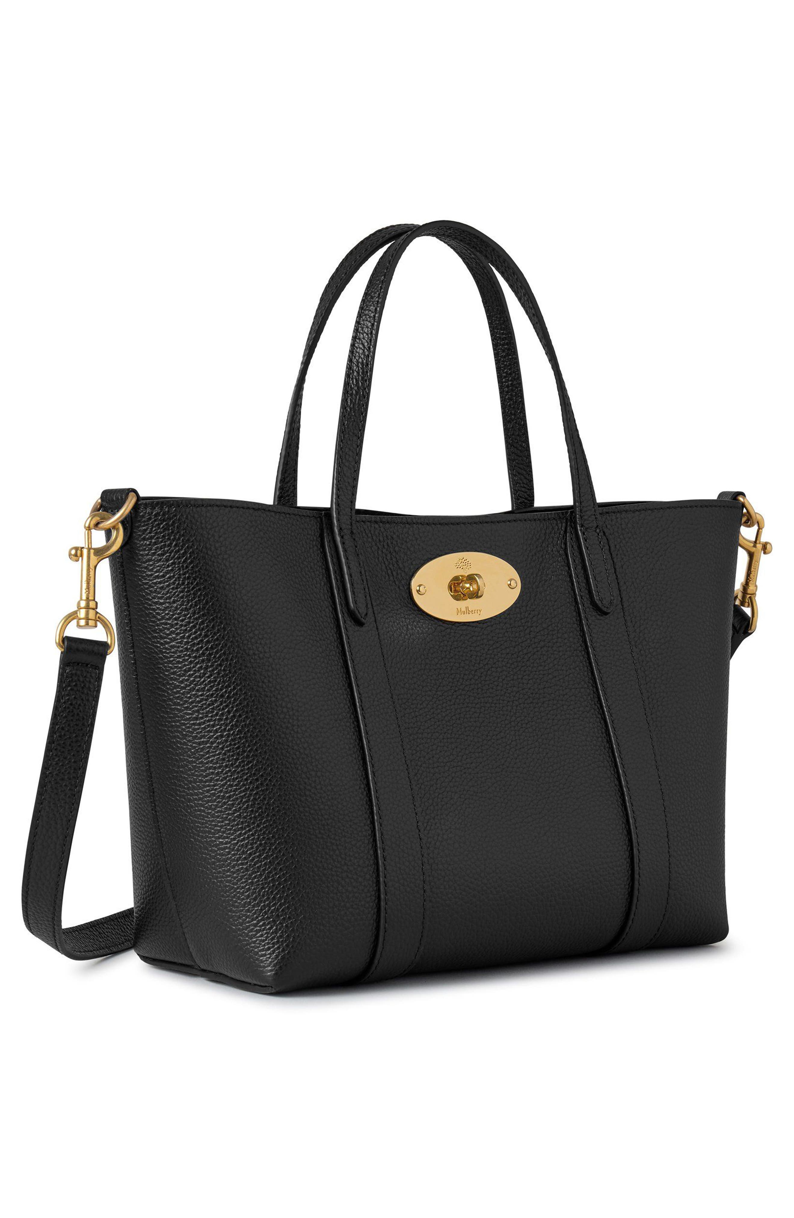 Mulberry Mini Bayswater Leather Tote, Alternate, color, Black