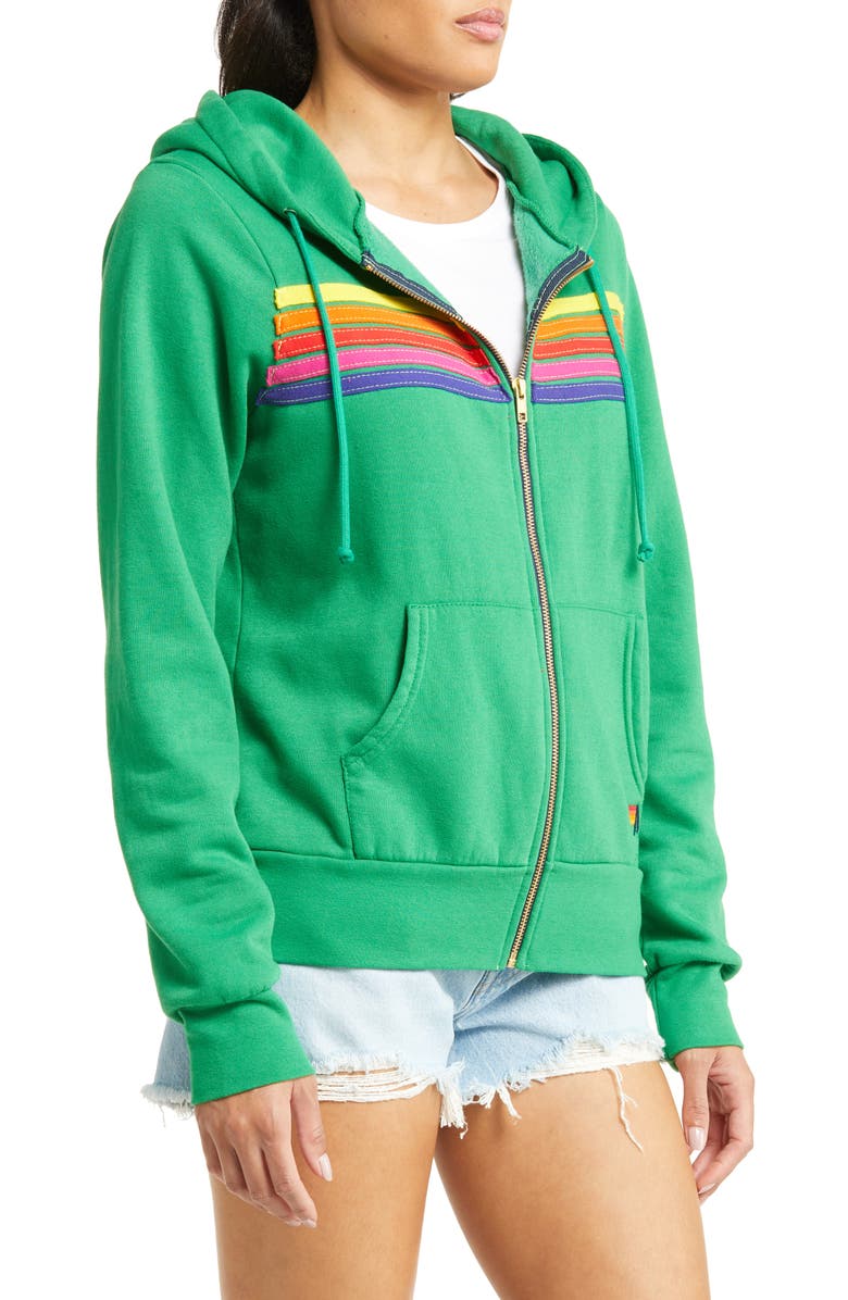Aviator Nation 5-Stripe Zip Hoodie, Alternate, color, Kelly Green/ Yellow Purple